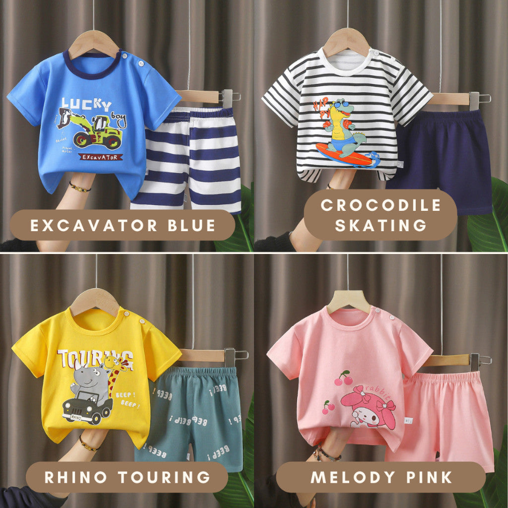Baju Budak Set 6mths-6yrs Baby Boy Clothes Toddler Kids Girl Shirt Pants Short Sleeves Lengan Pendek