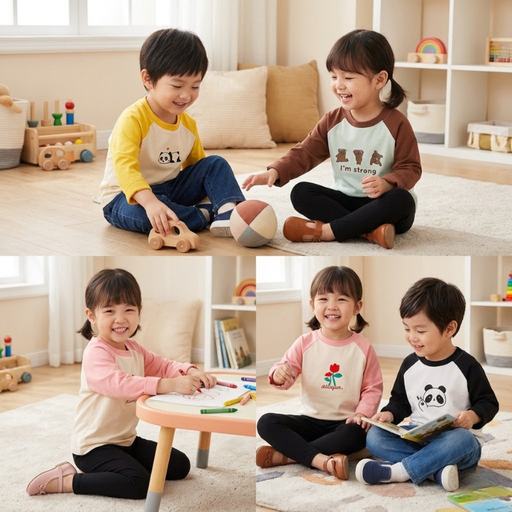 Baju Baby Budak Lengan Panjang 6mths-6yrs Cotton Cartoon Long Sleeve T Shirt Boy Baby Girl Kids Perempuan Unisex Lelaki