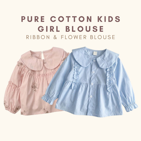 Baju Blouse Budak Perempuan 1-8Y Baby Girl Clothes Lengan Panjang Lace Toddler Kids Jalan Anak Kanak