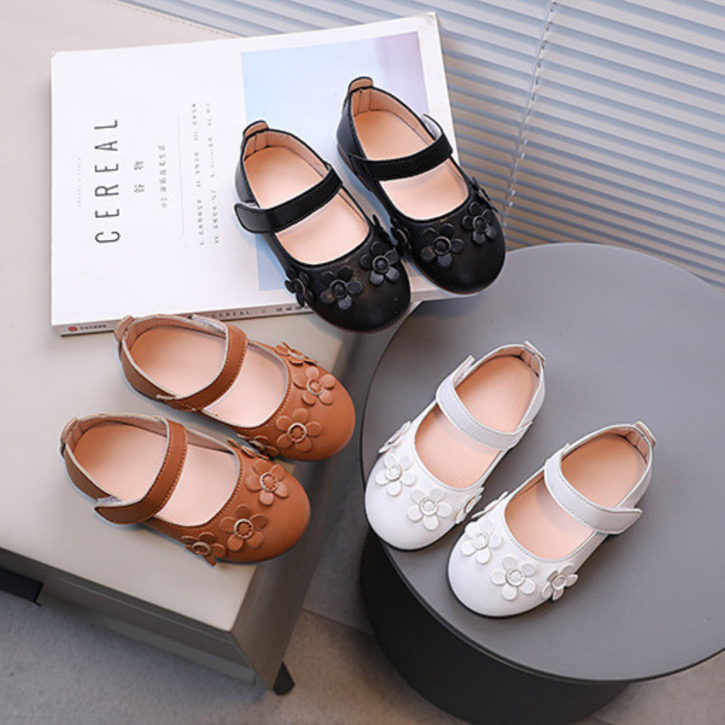 Kasut Sekolah Budak Perempuan Mary Jane Anti Slip Soft Sole Velcro PU Leather Anak Jalan