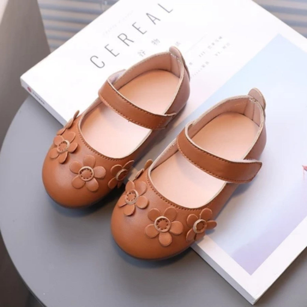 Kasut Sekolah Budak Perempuan Mary Jane Anti Slip Soft Sole Velcro PU Leather Anak Jalan