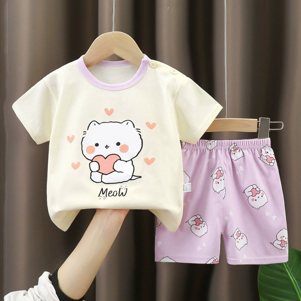 Baju Budak Set 6mths-6yrs Baby Boy Clothes Toddler Kids Girl Shirt Pants Short Sleeves Lengan Pendek