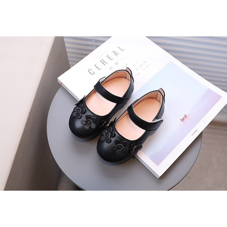 Kasut Sekolah Budak Perempuan Mary Jane Anti Slip Soft Sole Velcro PU Leather Anak Jalan