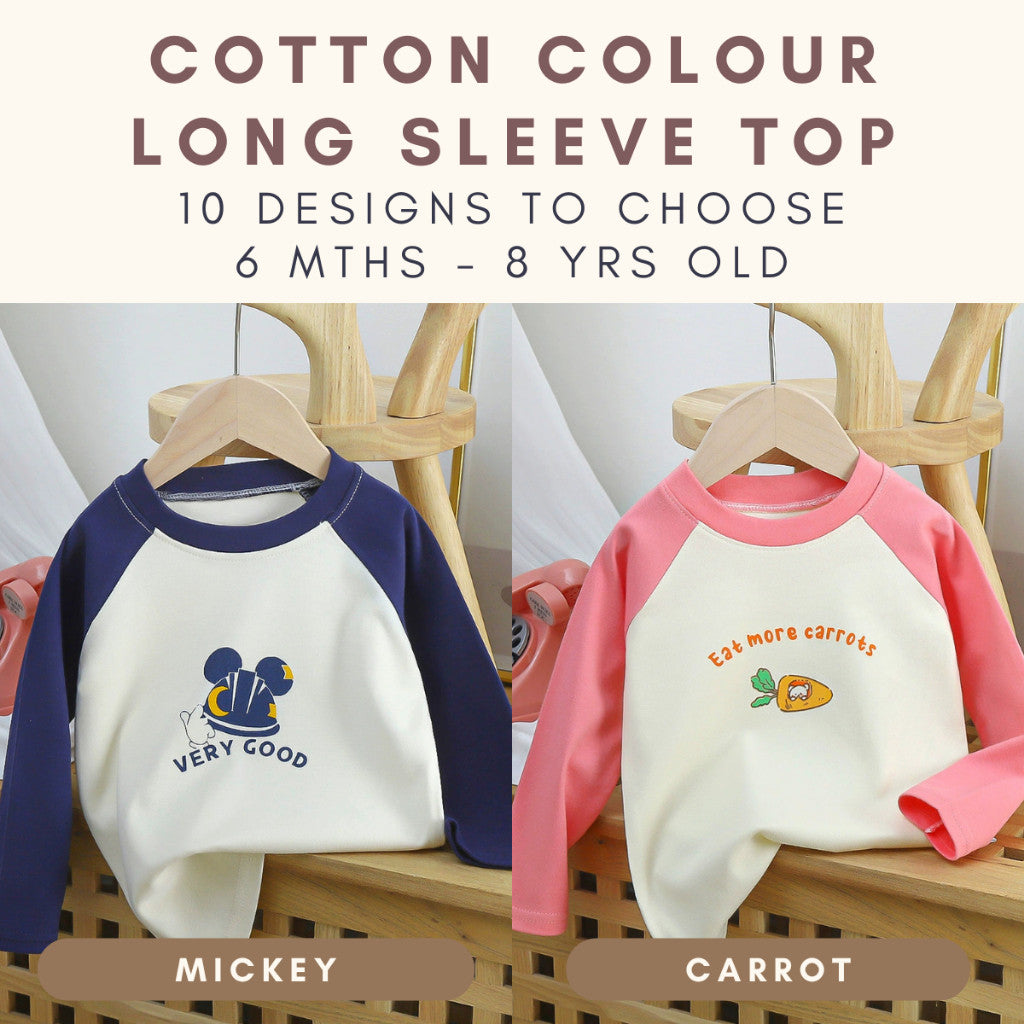 Baju Baby Budak Lengan Panjang 6mths-6yrs Cotton Cartoon Long Sleeve T Shirt Boy Baby Girl Kids Perempuan Unisex Lelaki