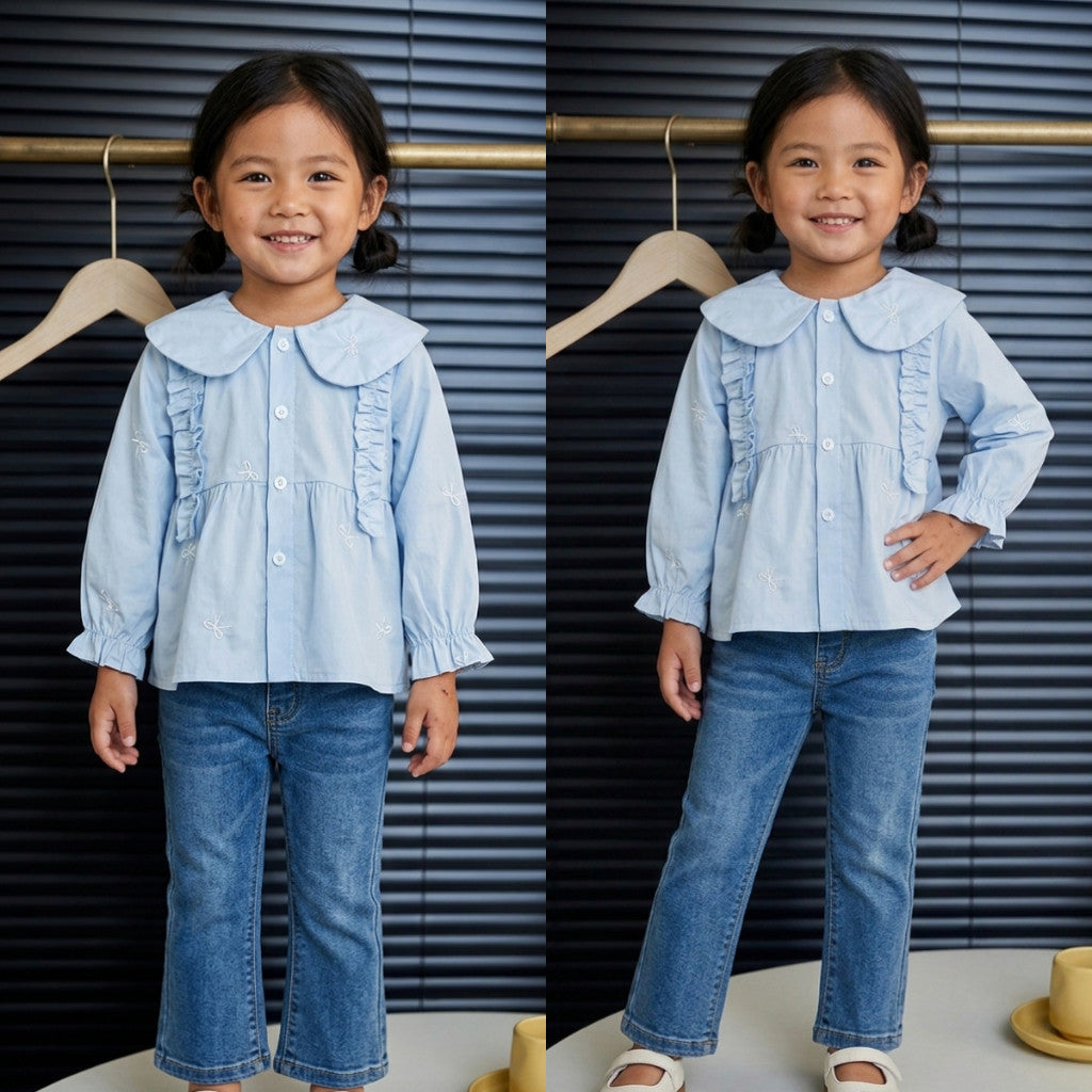 Baju Blouse Budak Perempuan 1-8Y Baby Girl Clothes Lengan Panjang Lace Toddler Kids Jalan Anak Kanak
