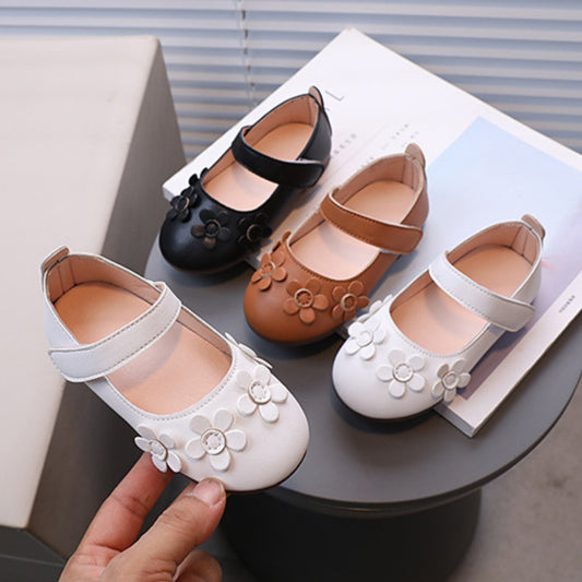 Kasut Sekolah Budak Perempuan Mary Jane Anti Slip Soft Sole Velcro PU Leather Anak Jalan