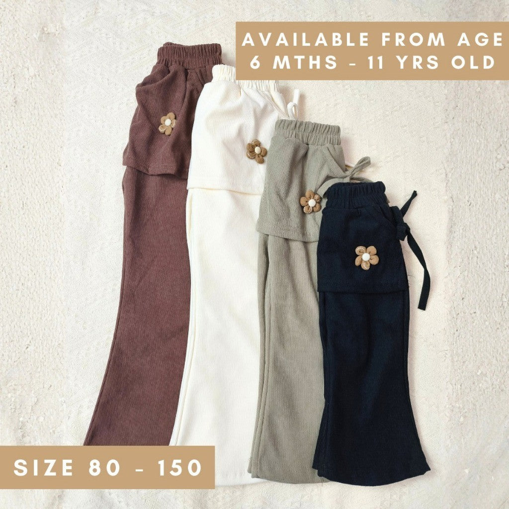 Seluar Panjang Budak Perempuan 6M-11Y Baby Girl 2 in 1 Piece Flared Pants with Flower Kids Toddler Long Pants Baju Raya