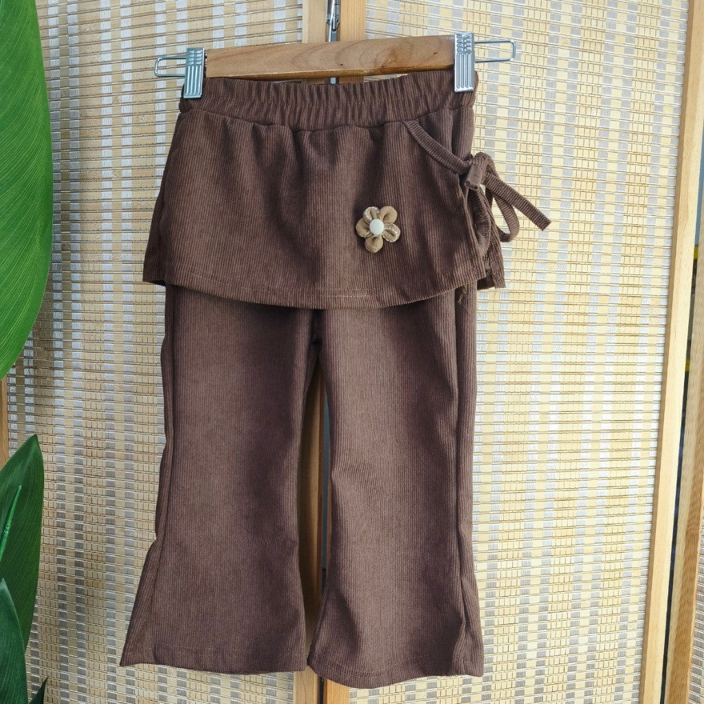 Seluar Panjang Budak Perempuan 6M-11Y Baby Girl 2 in 1 Piece Flared Pants with Flower Kids Toddler Long Pants Baju Raya