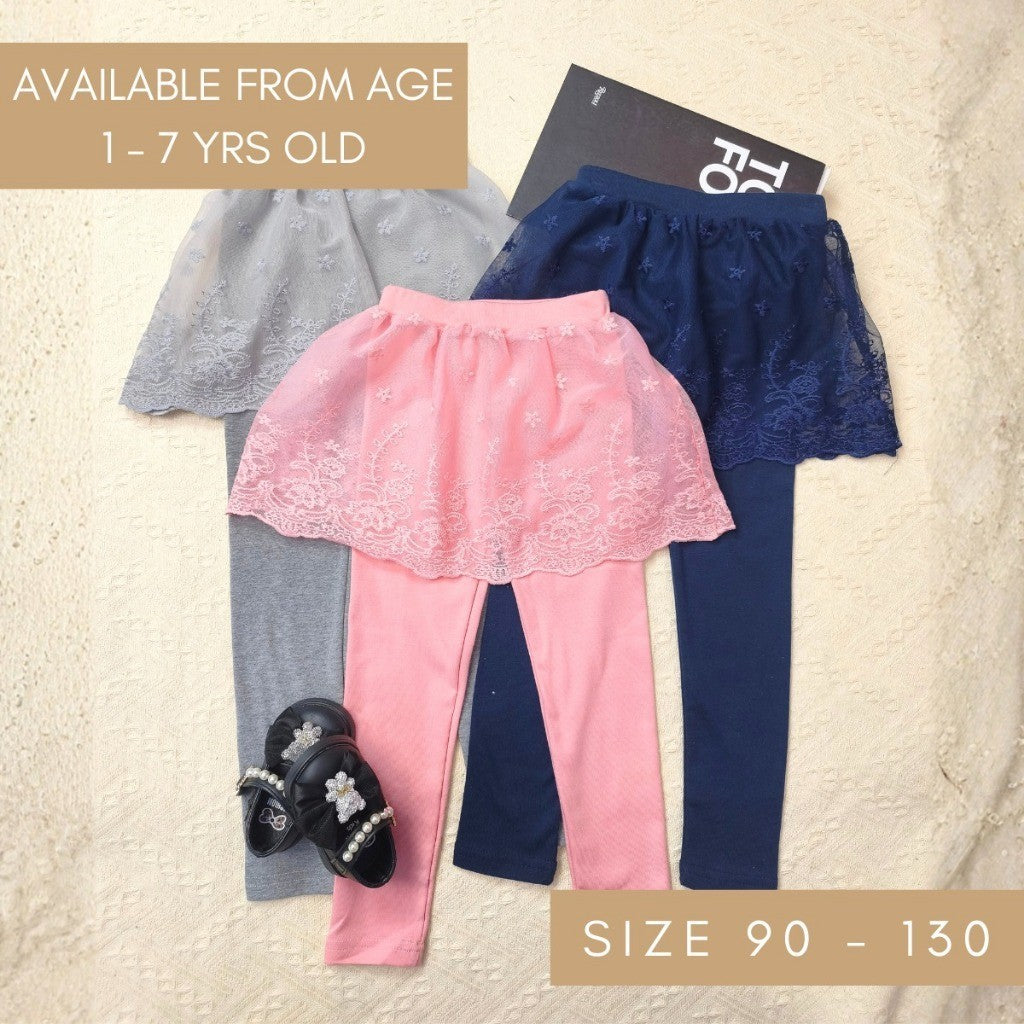 Tutu Skirt Legging Kids Girl 1-7Y Baby Girl Skirt Pants Cotton Lace Baju Raya Trousers Seluar Panjang Budak Perempuan