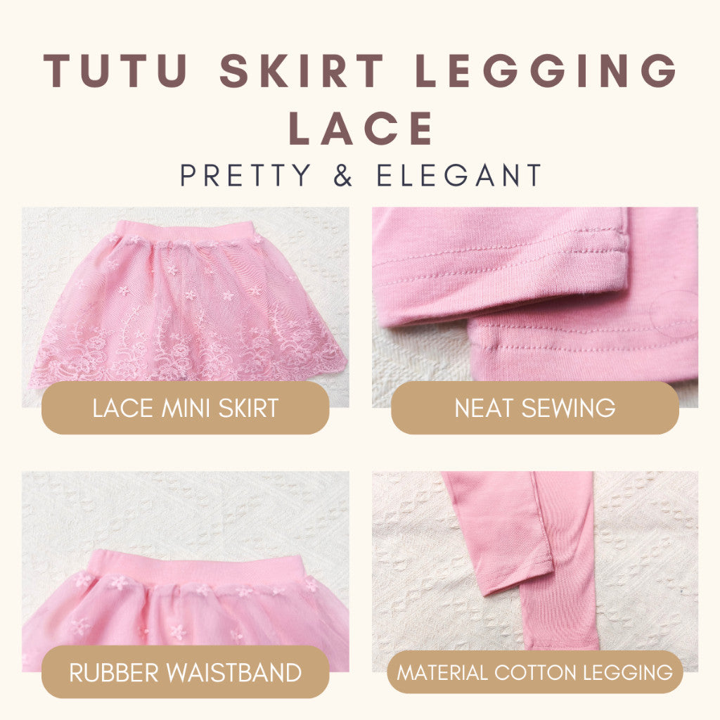 Tutu Skirt Legging Kids Girl 1-7Y Baby Girl Skirt Pants Cotton Lace Baju Raya Trousers Seluar Panjang Budak Perempuan