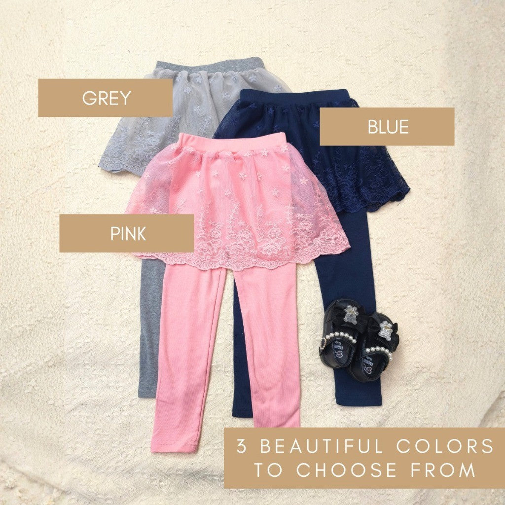 Tutu Skirt Legging Kids Girl 1-7Y Baby Girl Skirt Pants Cotton Lace Baju Raya Trousers Seluar Panjang Budak Perempuan