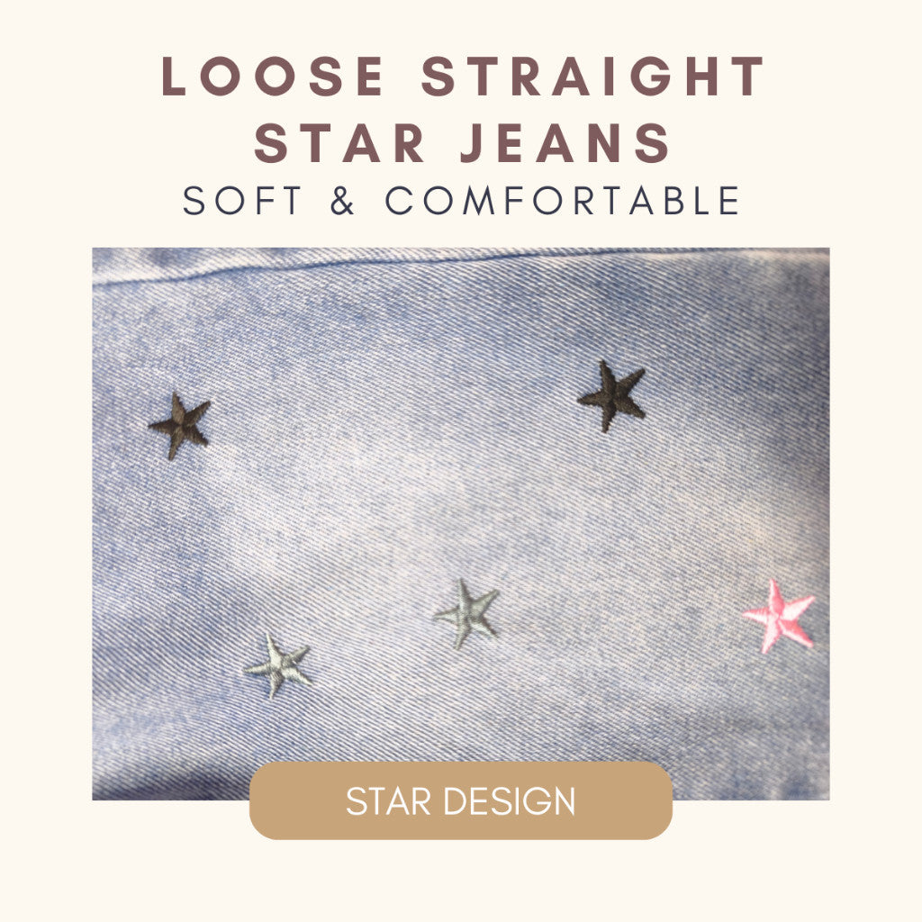 Seluar Jeans Budak Perempuan Wide Leg 1-12Y Kids Girl Soft Loose Straight Jeans Palazzo Style Stars Toddler Long Pants