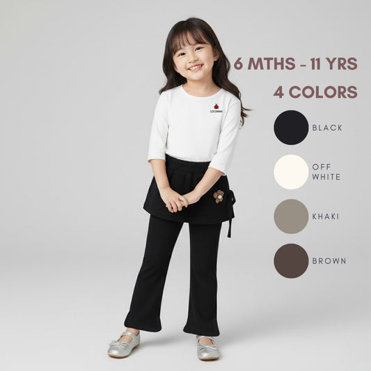 Seluar Panjang Budak Perempuan 6M-11Y Baby Girl 2 in 1 Piece Flared Pants with Flower Kids Toddler Long Pants Baju Raya