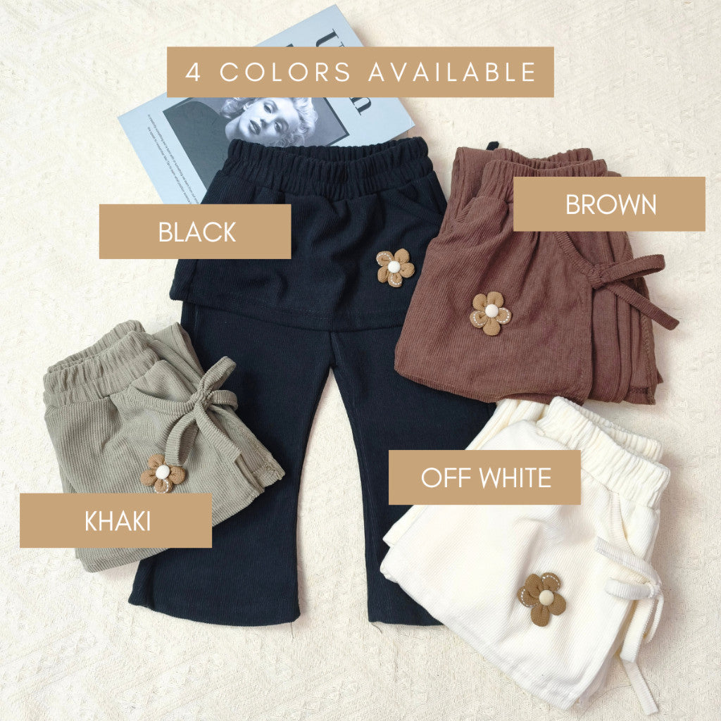 Seluar Panjang Budak Perempuan 6M-11Y Baby Girl 2 in 1 Piece Flared Pants with Flower Kids Toddler Long Pants Baju Raya