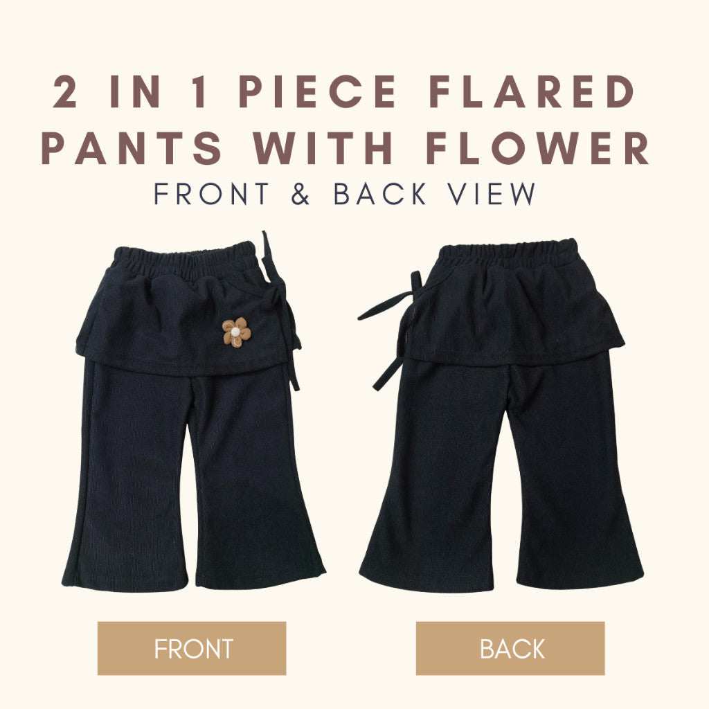 Seluar Panjang Budak Perempuan 6M-11Y Baby Girl 2 in 1 Piece Flared Pants with Flower Kids Toddler Long Pants Baju Raya