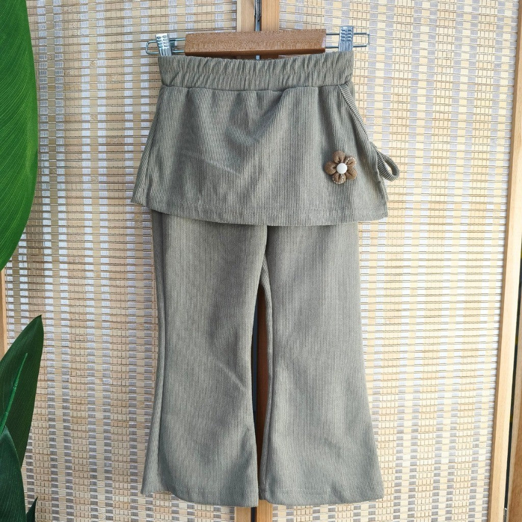 Seluar Panjang Budak Perempuan 6M-11Y Baby Girl 2 in 1 Piece Flared Pants with Flower Kids Toddler Long Pants Baju Raya
