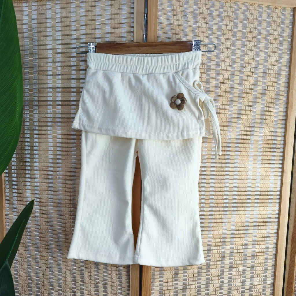Seluar Panjang Budak Perempuan 6M-11Y Baby Girl 2 in 1 Piece Flared Pants with Flower Kids Toddler Long Pants Baju Raya