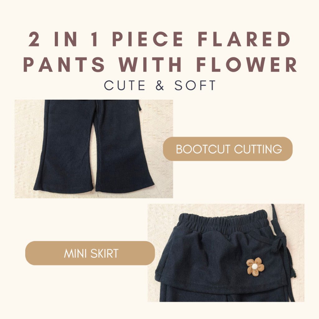 Seluar Panjang Budak Perempuan 6M-11Y Baby Girl 2 in 1 Piece Flared Pants with Flower Kids Toddler Long Pants Baju Raya