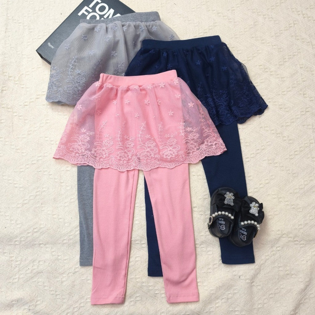 Tutu Skirt Legging Kids Girl 1-7Y Baby Girl Skirt Pants Cotton Lace Baju Raya Trousers Seluar Panjang Budak Perempuan