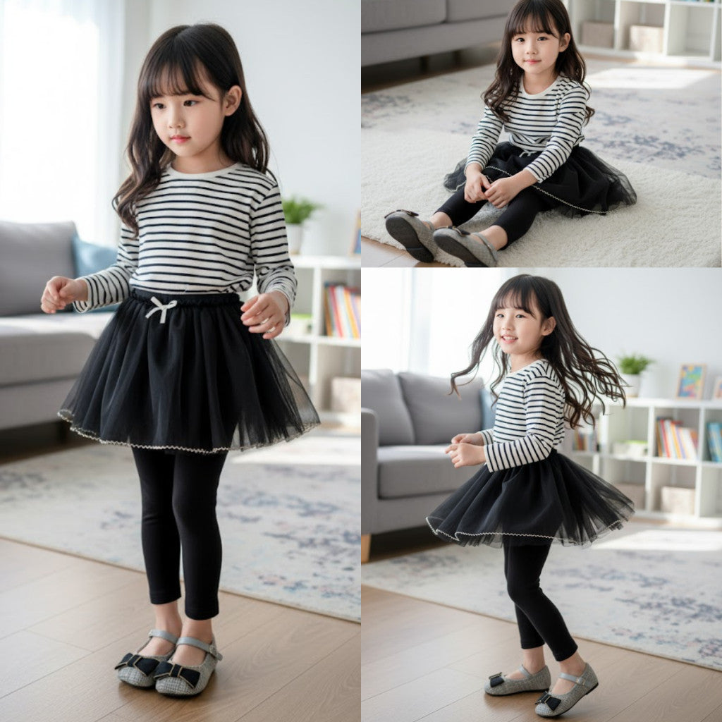 Legging Baby Girl 1-7Y Tutu Skirt Legging Kids Girl Ribbon Baju Raya Seluar Panjang Budak Perempuan Toddler Pants Skirt