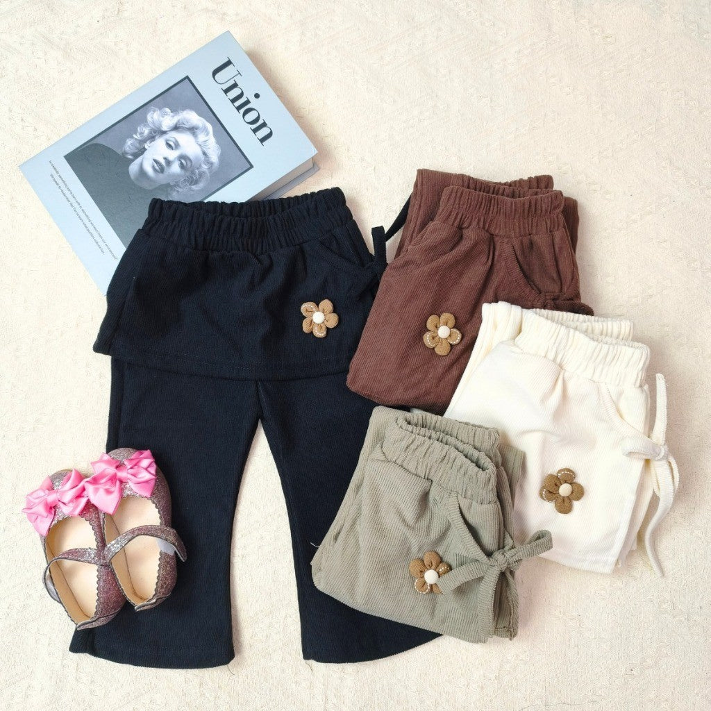 Seluar Panjang Budak Perempuan 6M-11Y Baby Girl 2 in 1 Piece Flared Pants with Flower Kids Toddler Long Pants Baju Raya
