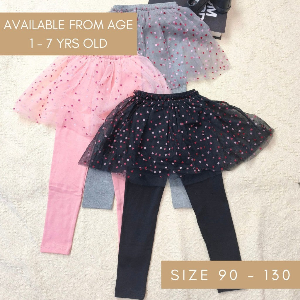 Kids Girl Tutu Pants Skirt Legging 1-7Y Seluar Budak Perempuan Polka Dots Baby Girl Long Pants Toddler Jalan Baju Raya