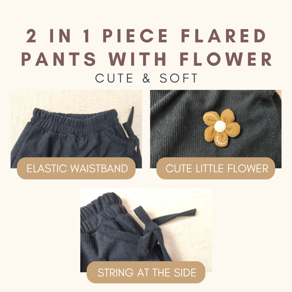 Seluar Panjang Budak Perempuan 6M-11Y Baby Girl 2 in 1 Piece Flared Pants with Flower Kids Toddler Long Pants Baju Raya